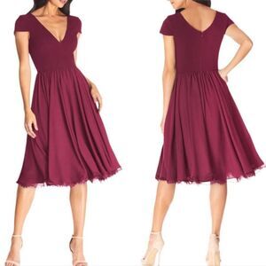 Dress The Population Corey Chiffon Fit & Flare Cocktail Dress Size L NWT